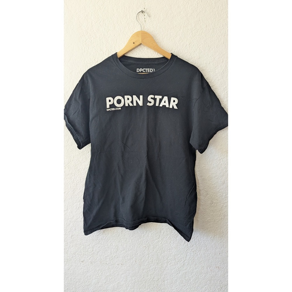 DPCTED Mens Porn Star Graphic T-Shirt‎ Black Cotton Crew Neck Size Large